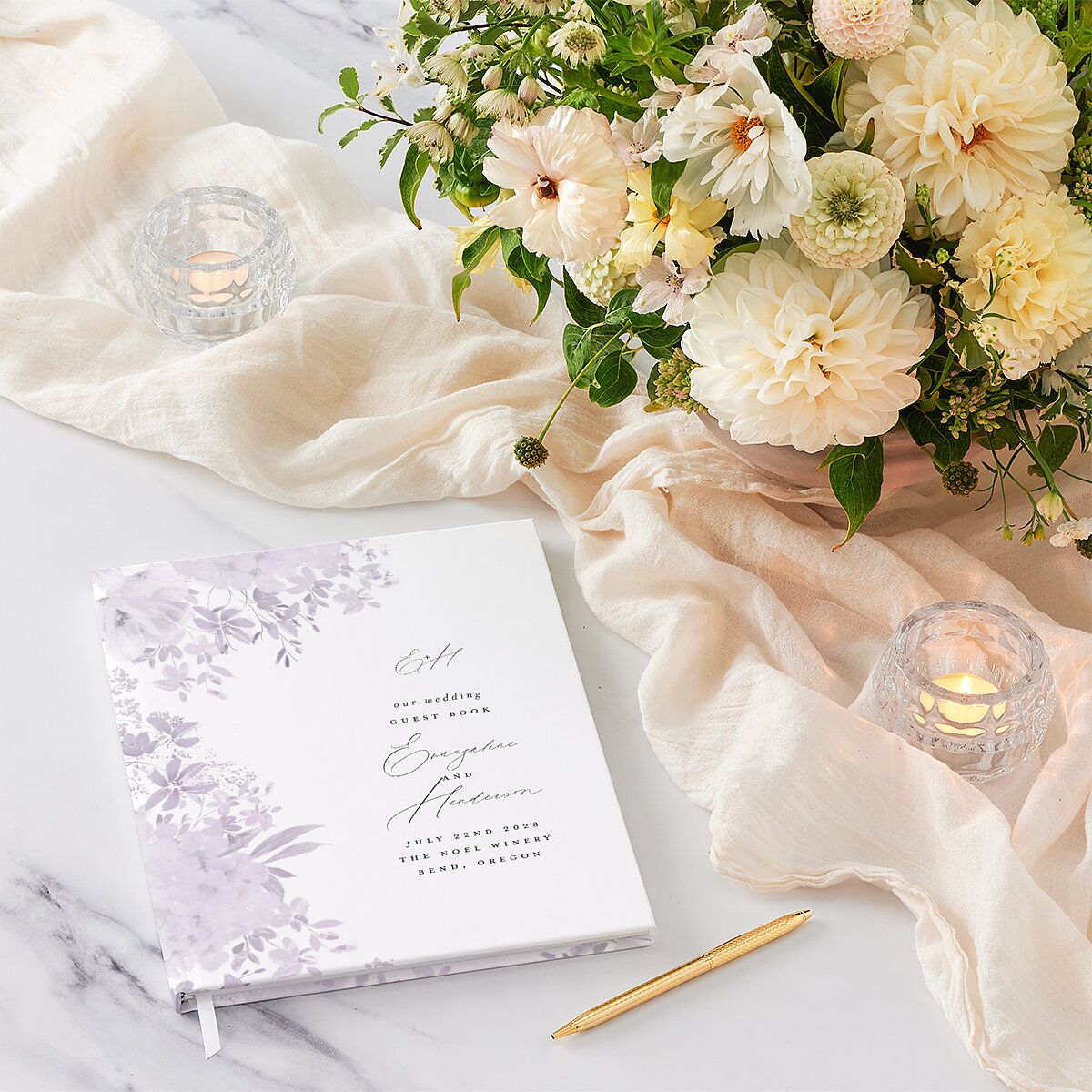 Monochrome Blooms Guest Books Sheer Lilac