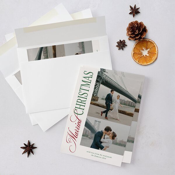Married Christmas Calligraphy Holiday Cards Hunter Green Signature Blank Standard