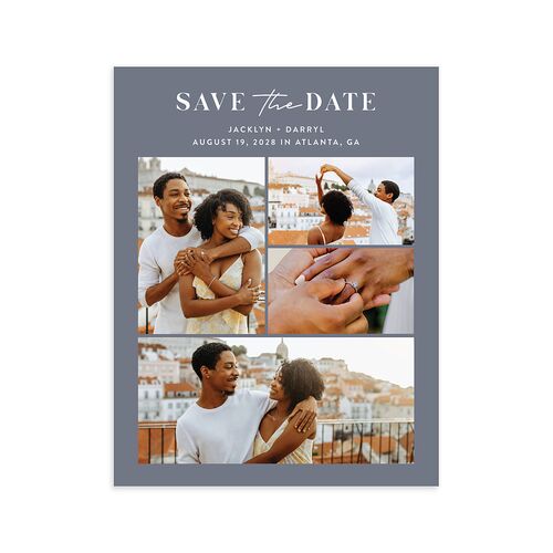 Gilded Photo Grid Save the Date Petite Cards Dusty Blue No Signature smooth Blank Standard