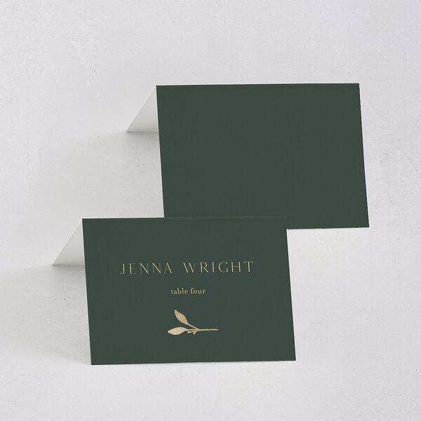 Gilded Sprigs Foil Place Cards Gold Dark Emerald Signature