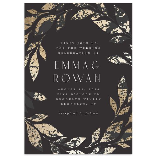 Gilded Leaves Wedding Invitations Gold Charcoal Signature Blank No Standard