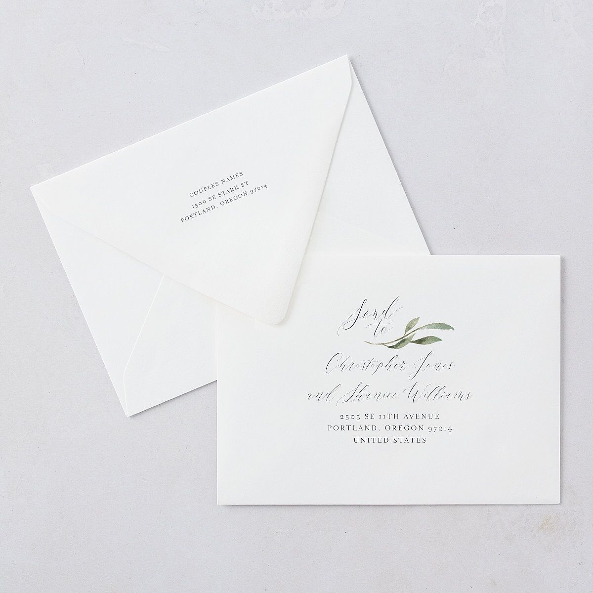 Muted Floral Rehearsal Dinner Invitation Euro Envelopes White Luxe Dusty Blue Both Recipient and Return Addresses