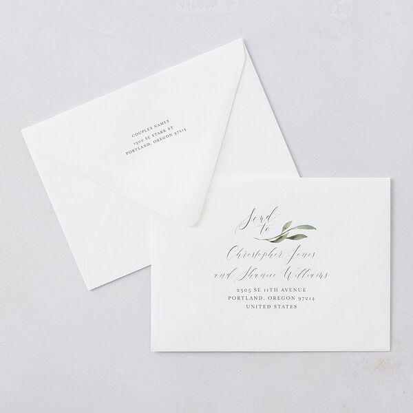 Muted Floral Rehearsal Dinner Invitation Euro Envelopes White Luxe Dusty Blue Both Recipient and Return Addresses