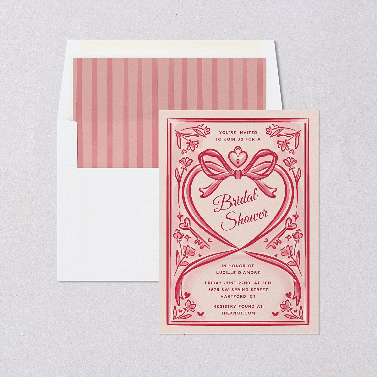 Vintage Heart Locket Bridal Shower Invitations Crimson Signature Blank Standard
