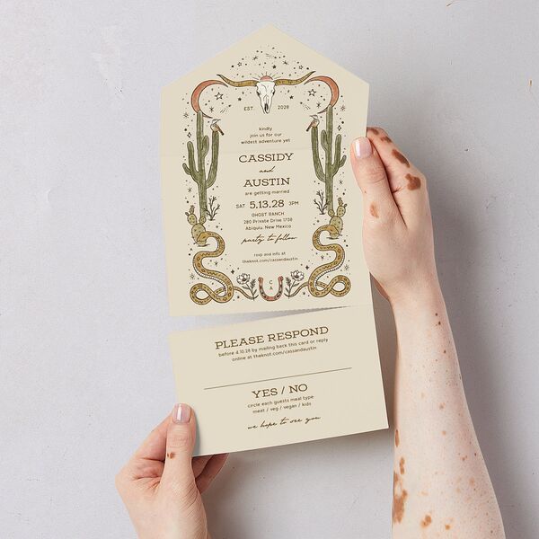 Southwestern Nouveau All-in-One Wedding Invitations Umber Signature Light Both Recipient and Return Addresses No