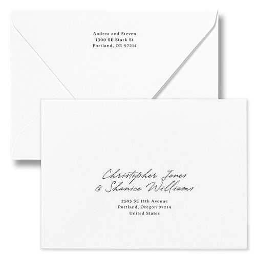 Elegant Mountain Monogram Save The Date Card Euro Envelopes Dark Green White Both Recipient and Return Addresses Luxe Signature