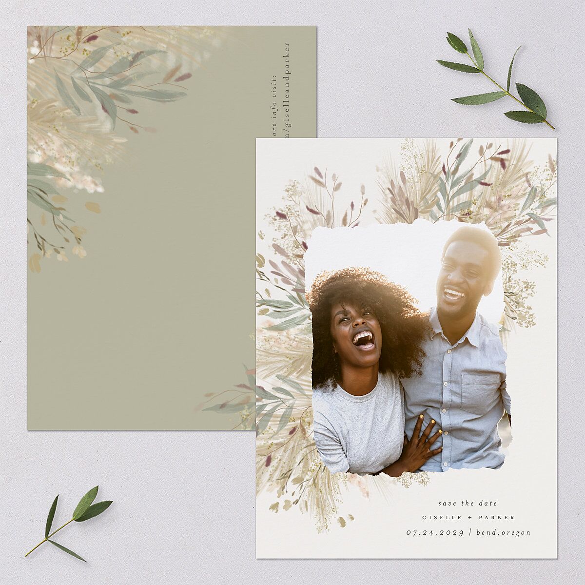 Ethereal Pampas Save The Date Cards Gold Thyme Signature smooth Blank No Standard