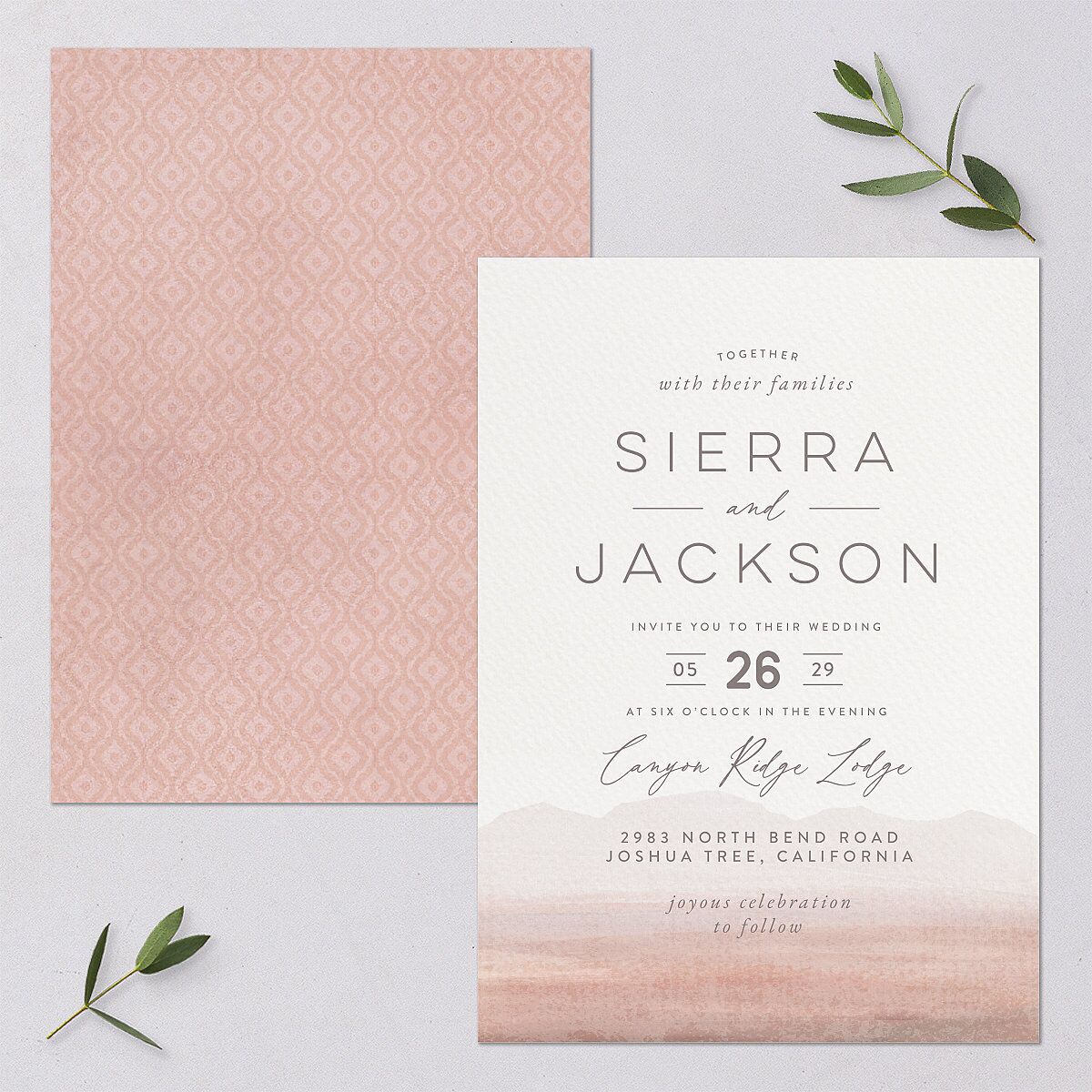 Painted Desert Wedding Invitations Dusty Rose Signature Blank No Standard