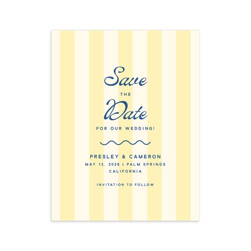 Cabana Stripes Save the Date Petite Cards Lemon Signature smooth Blank Standard