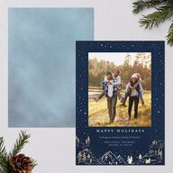 Mountain Retreat Holiday Cards Gold Navy Signature Blank Standard Portrait