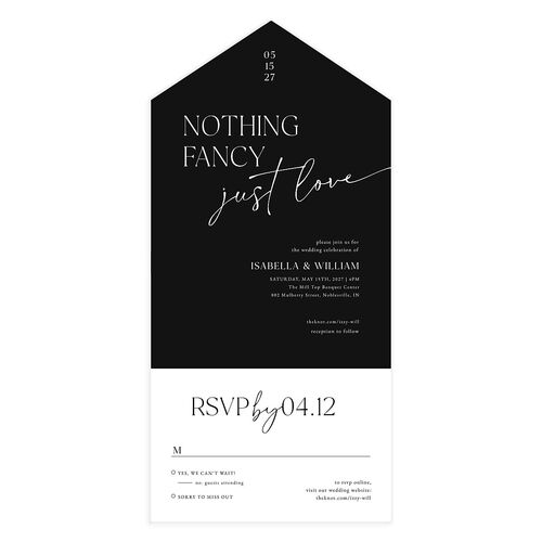 Nothing Fancy All-in-One Wedding Invitations Charcoal Signature Light Both Recipient and Return Addresses No