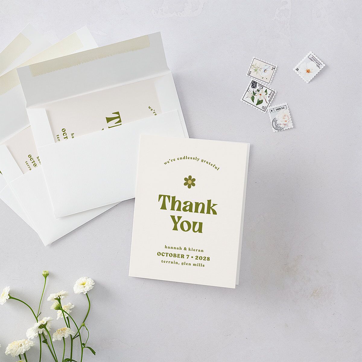 Simple Retro Daisy Thank You Cards Meadow