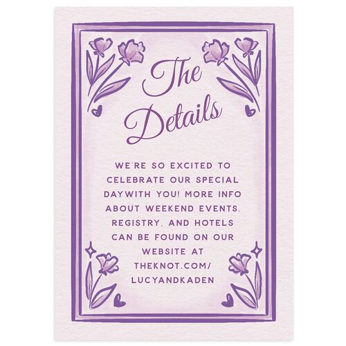 Vintage Heart Locket Wedding Enclosure Cards Purple Petal Signature Standard