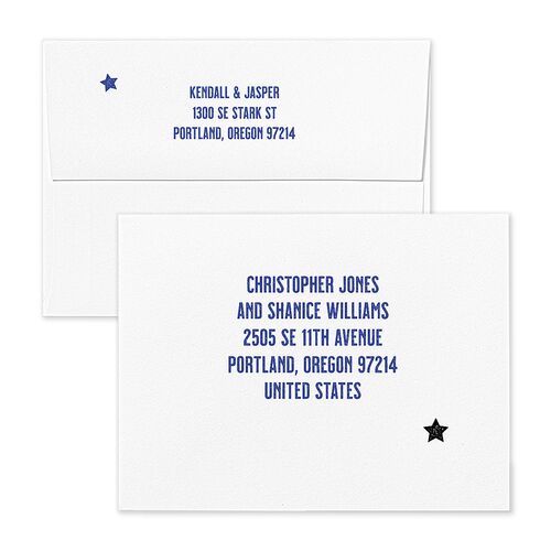 Gig Poster Save the Date Petite Card Envelopes White Sapphire Both Recipient and Return Addresses Signature Standard