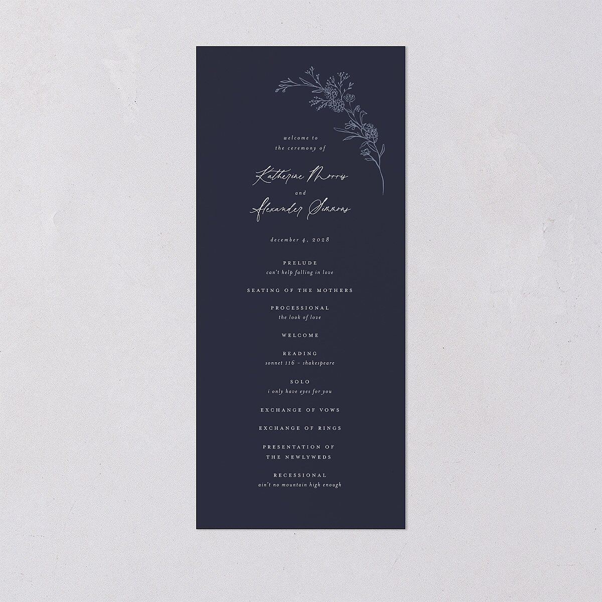 Romantic Branches Wedding Programs Navy Signature