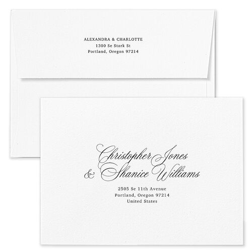 Elegant Old Money Script Photo Save The Date Card Envelopes White Pure White Both Recipient and Return Addresses Signature Standard