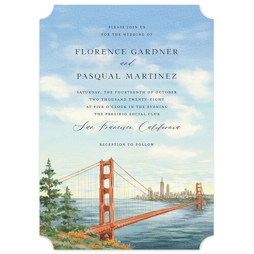 Scenic San Francisco Wedding Invitations Pale Blue Signature Blank No Ticket