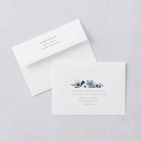 Gilded Blooms Save The Date Cards Gold Regency Blue Signature smooth Blank No Standard