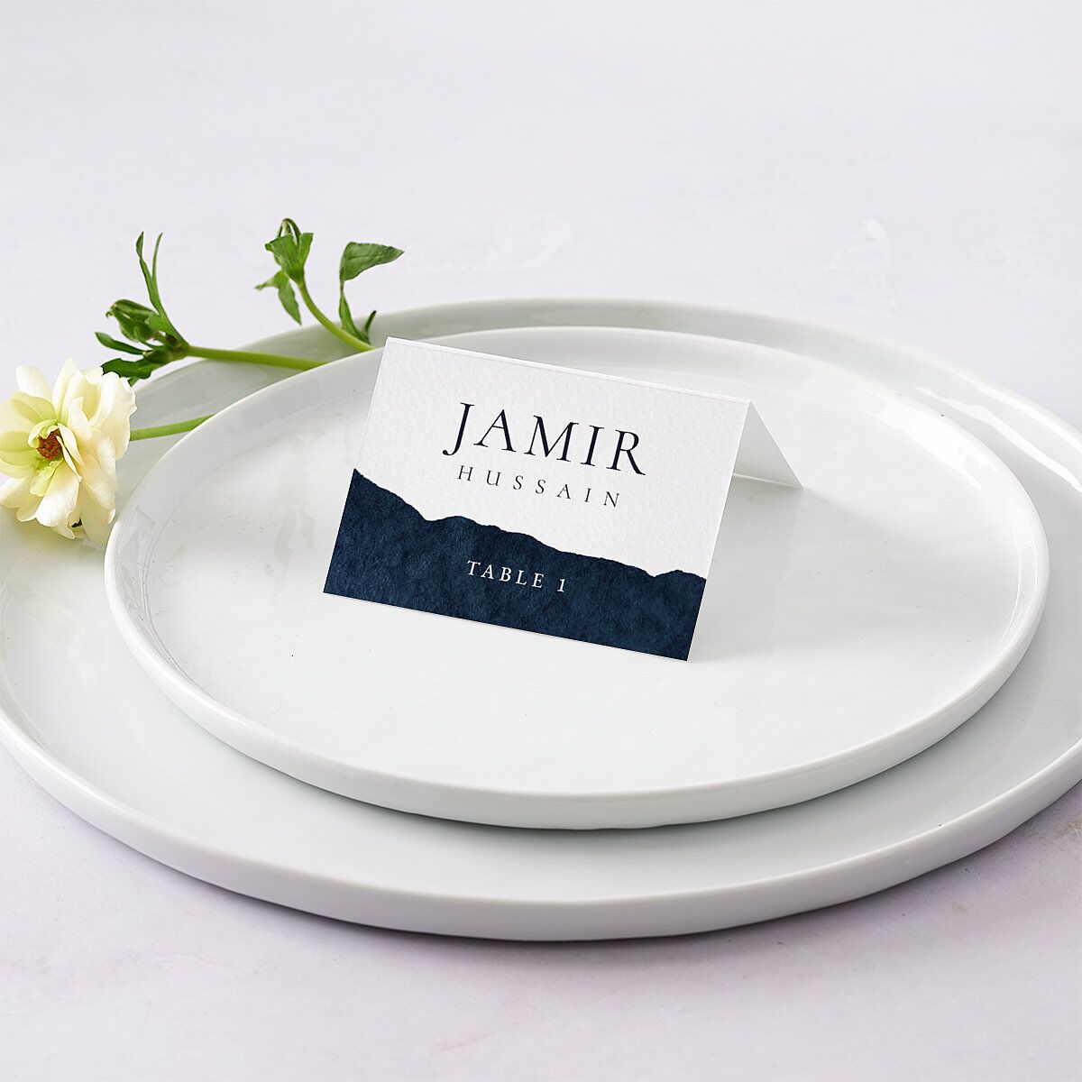 Layered Watercolor Place Cards Navy Signature
