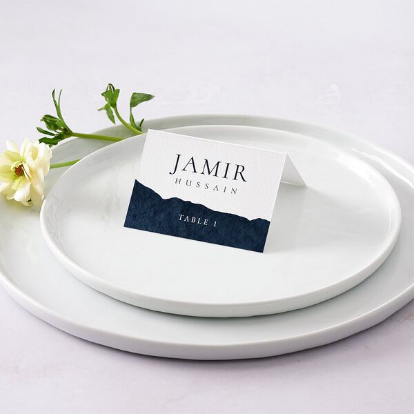 Layered Watercolor Place Cards Navy Signature