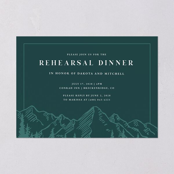 Mountain Escape Rehearsal Dinner Invitations Dark Emerald Signature Blank