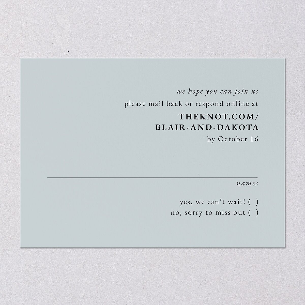 Vertical Names Wedding Response Cards Licorice Signature