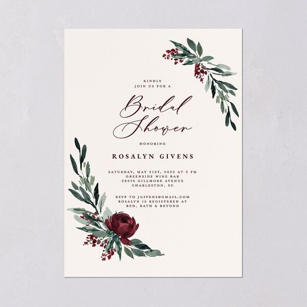 Gilded Botanical Bridal Shower invitations Burgundy Signature Blank Standard