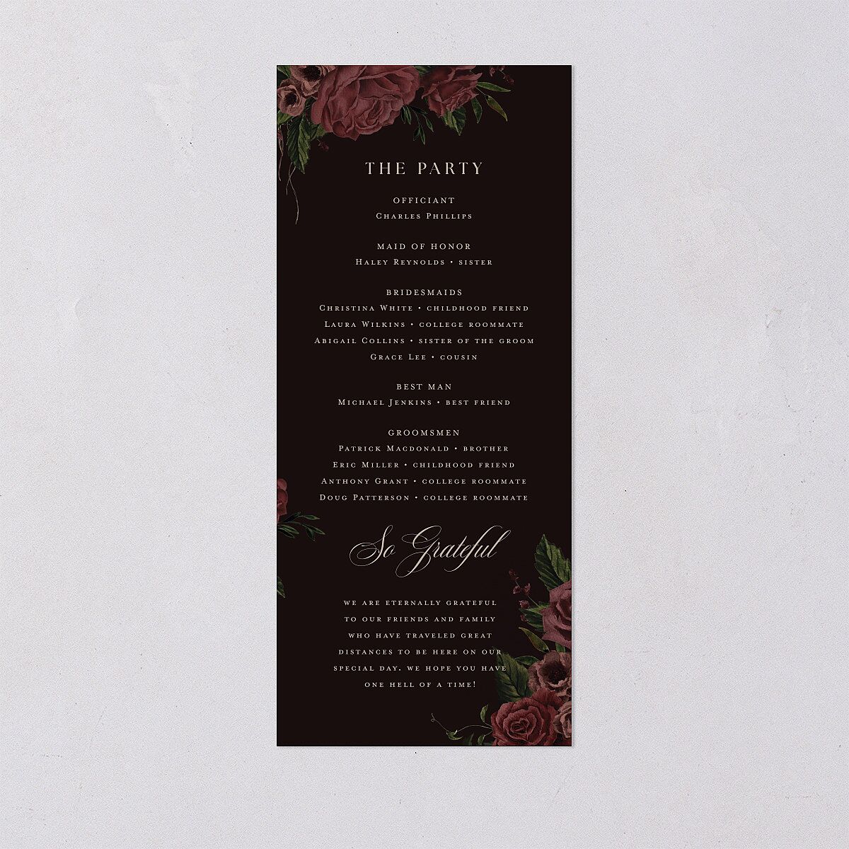 Dark Gothic Roses Wedding Programs Burgundy Signature