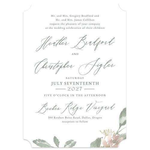 Dusted Calligraphy Wedding Invitations Sea Foam Signature Blank No Ticket