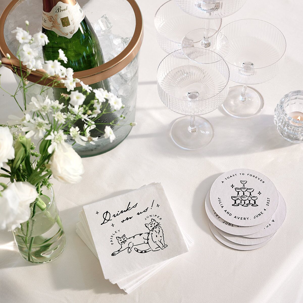 Hand Drawn Cake Cocktail Napkins Pure White Napkin Uncoined