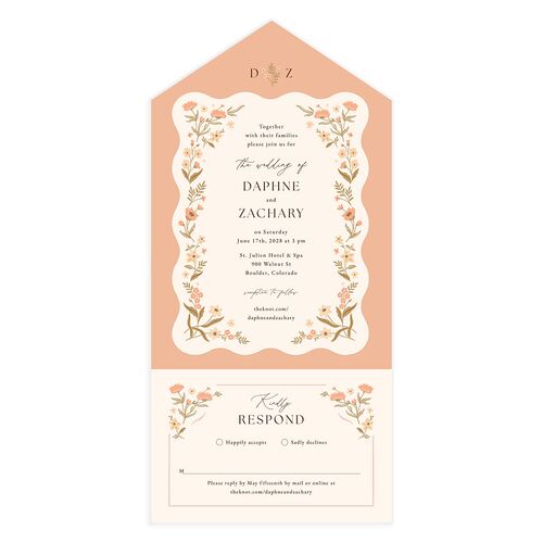 Flora Garden Border All-in-One Wedding Invitations Vintage Pink Signature Light Both Recipient and Return Addresses No