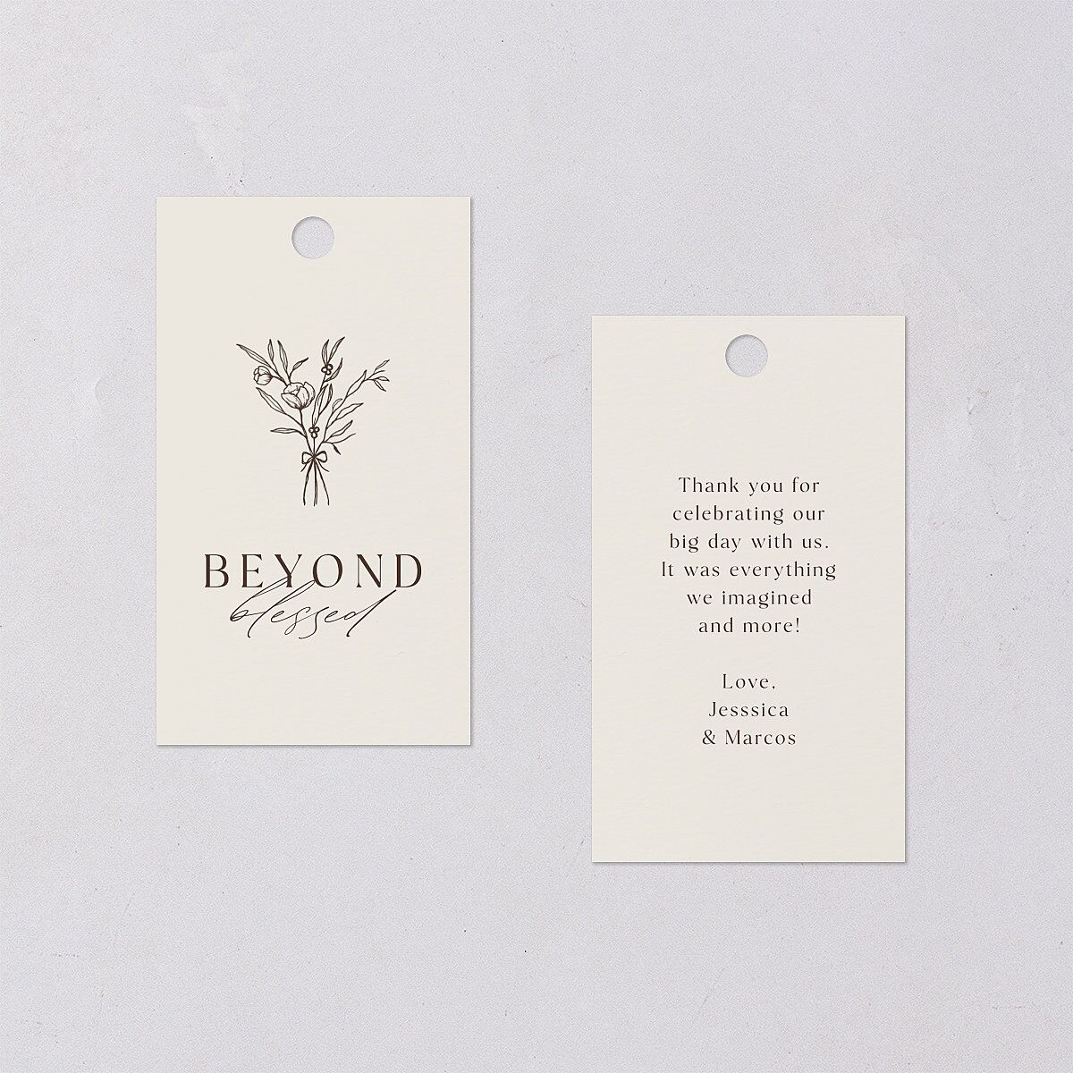 Simple Boho Flowers Favor Gift Tags Champagne Signature