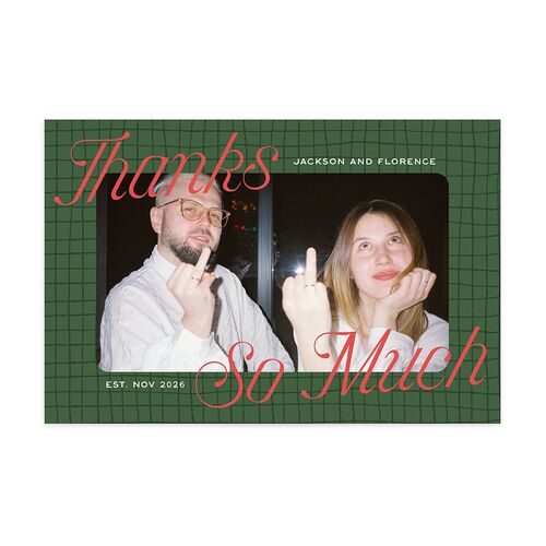 Happy Holidays Grid Pattern Photo Thank You Postcards Hunter Green