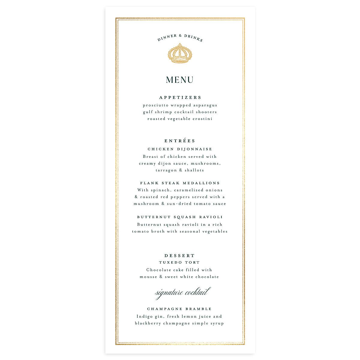 Glamorous Crown Monogram Crest Menus by Bridgerton