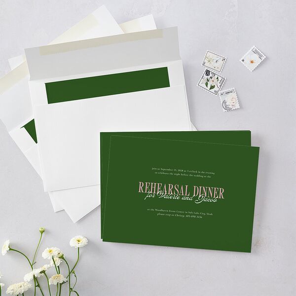 Wavy Frame Photo Rehearsal Dinner Invitations Scottish Green Signature Blank Standard