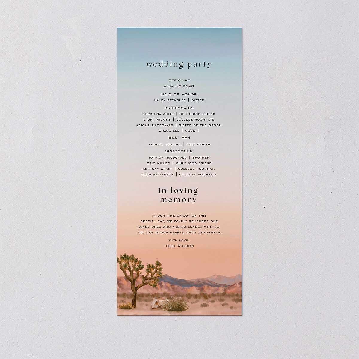 Desert Cactus Wedding Programs Peach Fuzz Signature