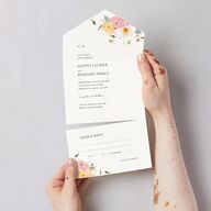 Pastel Garden All-in-One Wedding Invitations Pink Cotton Signature Light Both Recipient and Return Addresses No