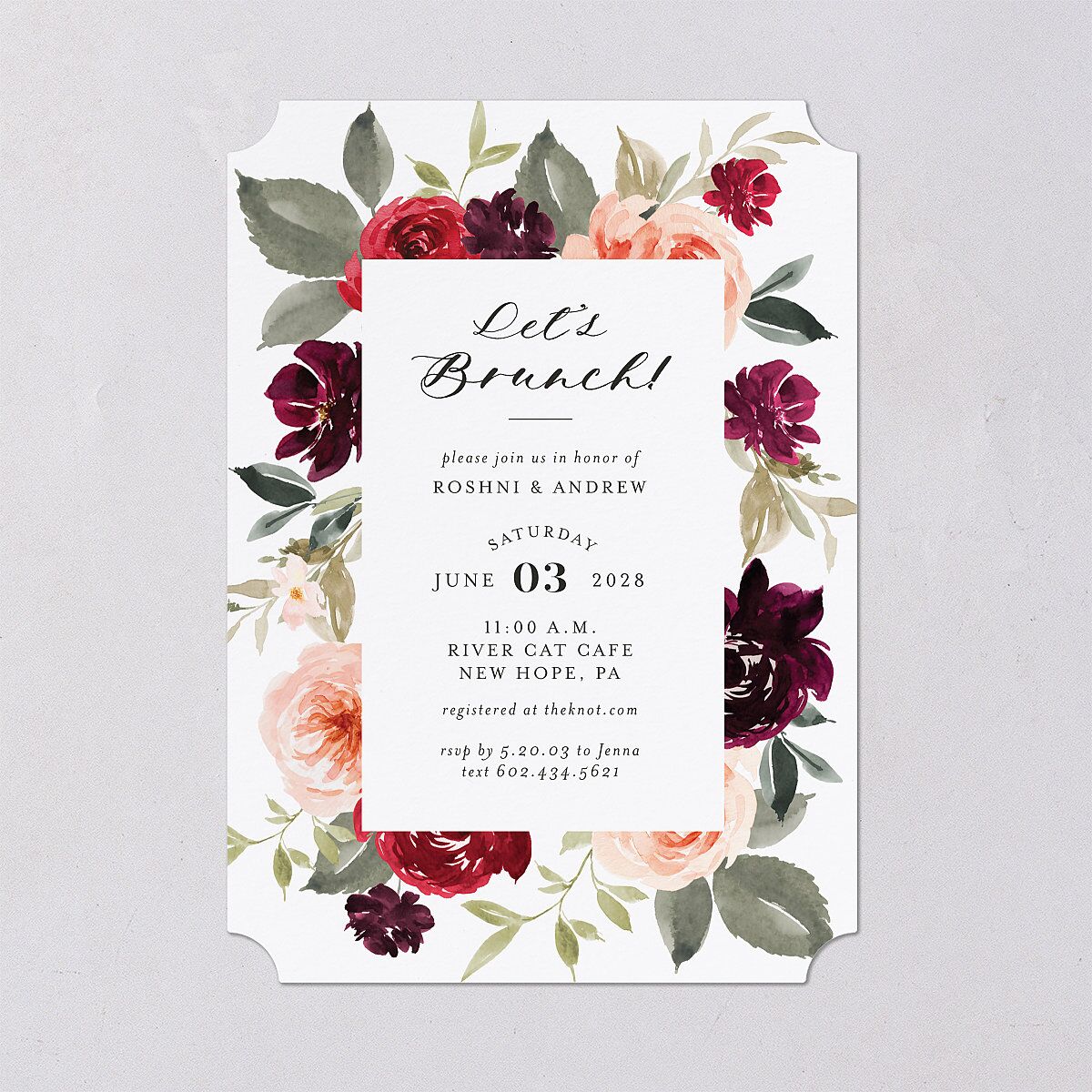 Vibrant Floral Bridal Shower Invitations Deep Claret Signature Blank