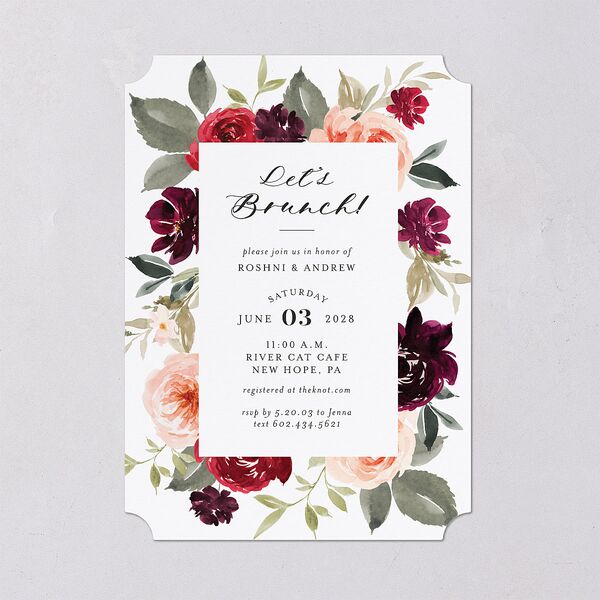 Vibrant Floral Bridal Shower Invitations Deep Claret Signature Blank