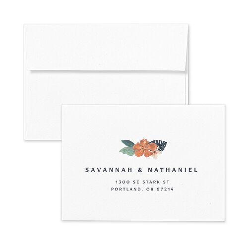 Vintage Hawaiian Island Wedding Response Card Standard Envelopes White Rose Gold Return Address Signature Standard