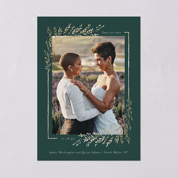 Exquisite Branches Botanical Save The Date Cards Gold Deep Lake Signature smooth Blank No Standard
