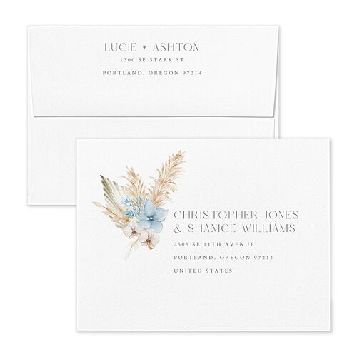 Pampas Floral Save the Date Petite Card Envelopes Baby Blue White Both Recipient and Return Addresses Signature Standard