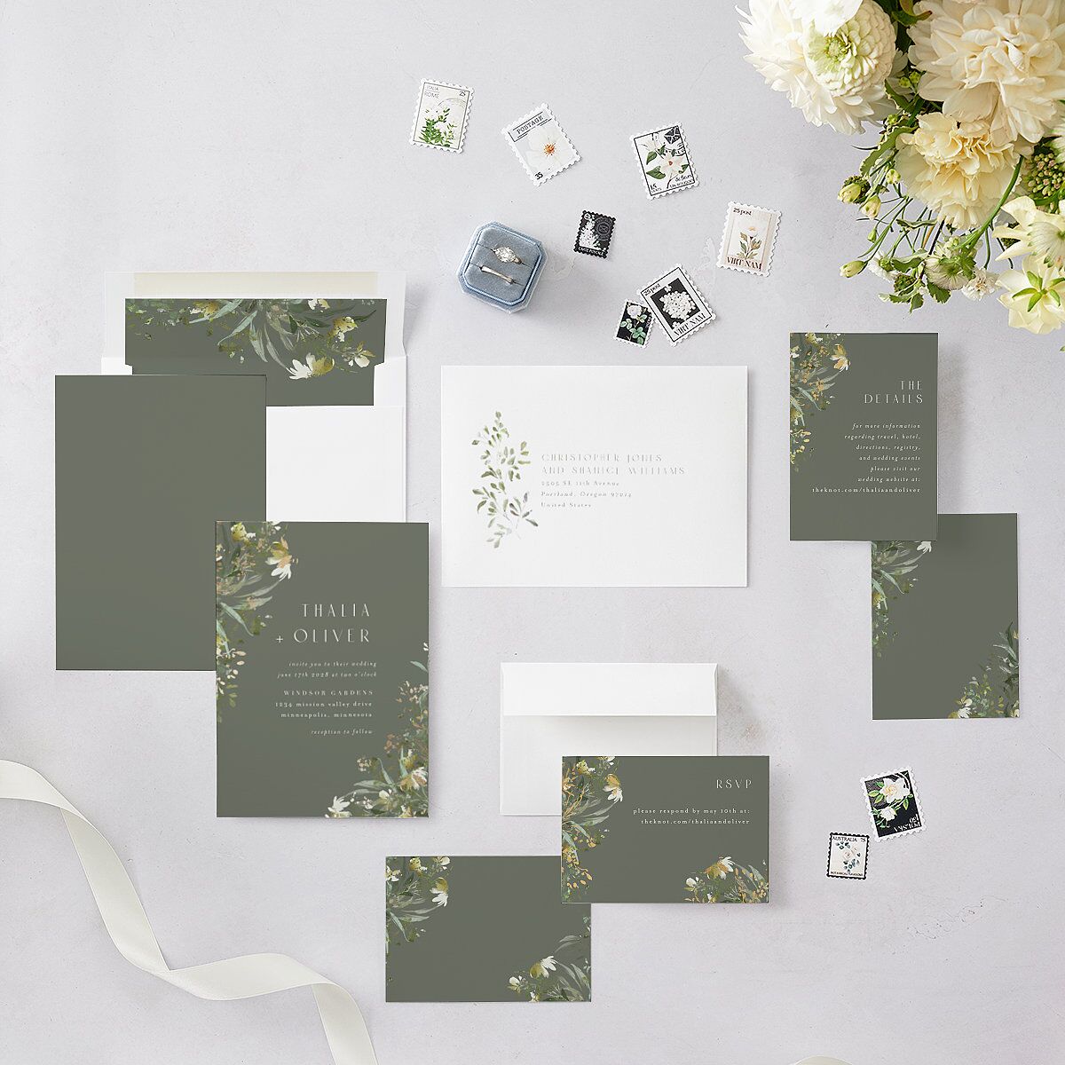Gilded Greenery Wedding Invitations Gold Deep Olive Signature Blank No Standard
