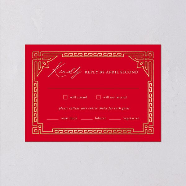 Chinese Double Happiness Wedding Response Cards Gold Scarlet Signature Standard