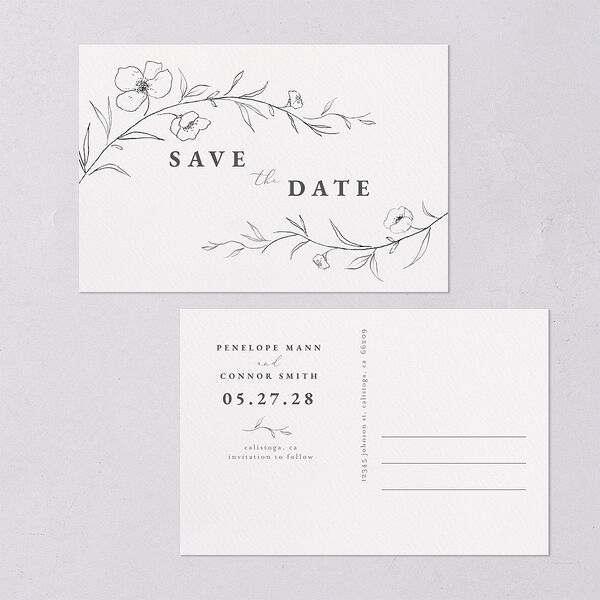 Graceful Botanical Save The Date Postcards Shadow Gray