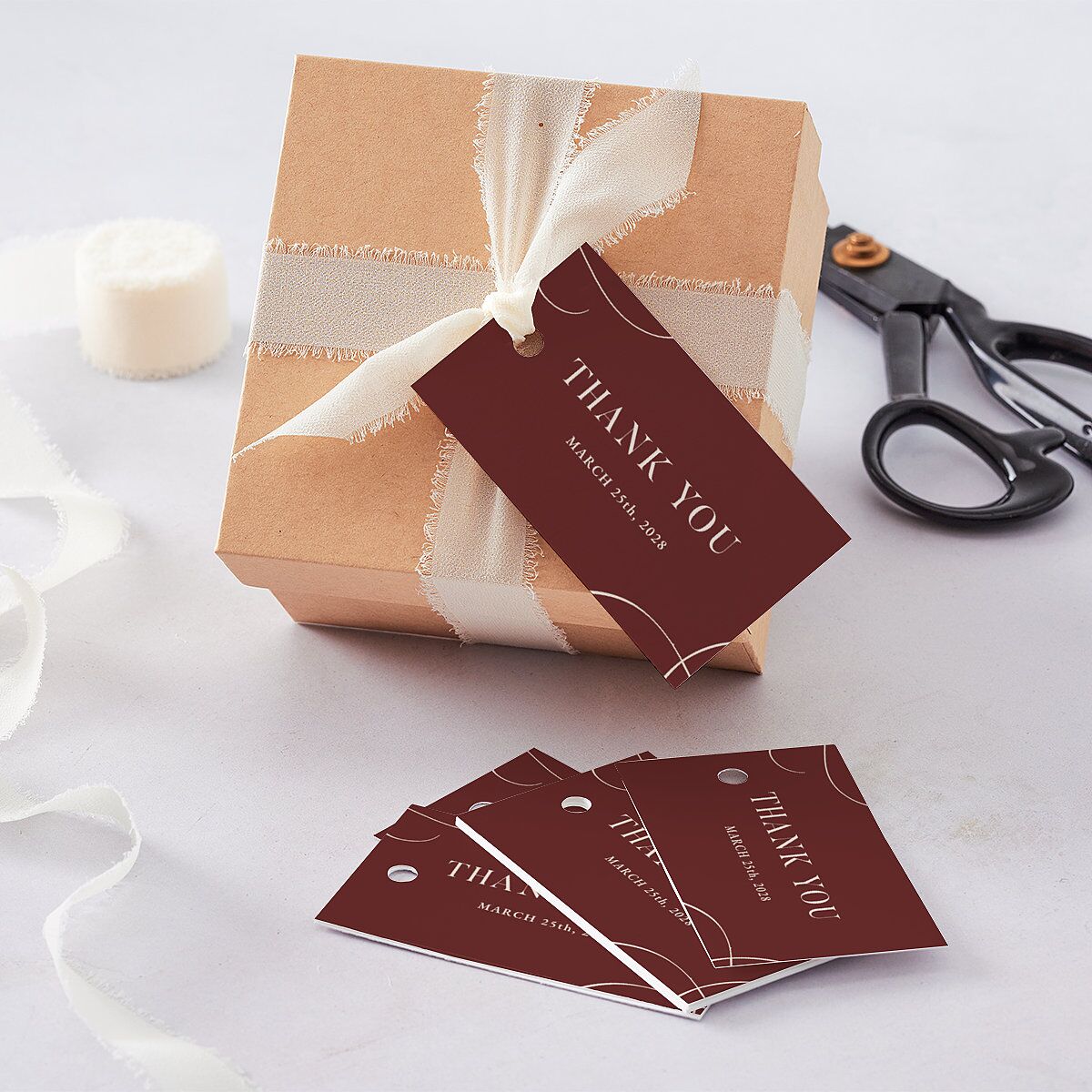 Photo Flourish Favor Gift Tags Burgundy Signature