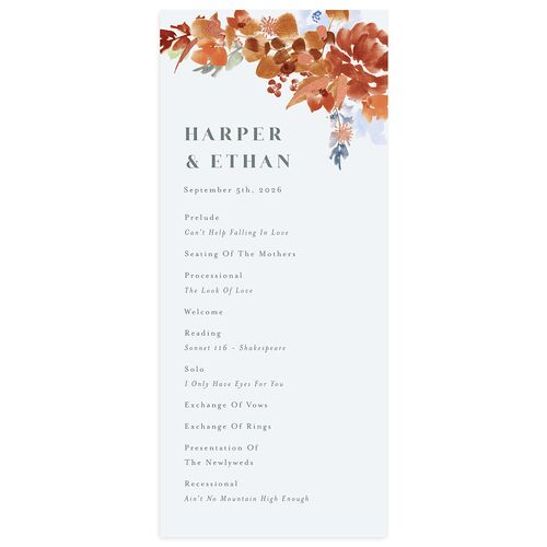 Fall Garland Wedding Programs Rose Gold Ice Blue Signature