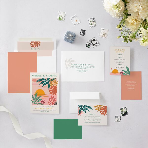 Impressionist Paradise Wedding Invitations Rose Gold Signature Blank No Standard