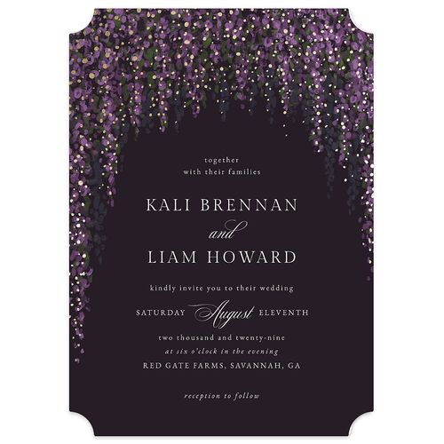 Elegant Fairytale Wisteria Foil Wedding Invitations Gold Regency Signature Blank No Ticket