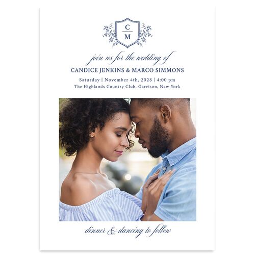 Elegant Photo Crest Wedding Invitations Sapphire Signature Blank No Standard